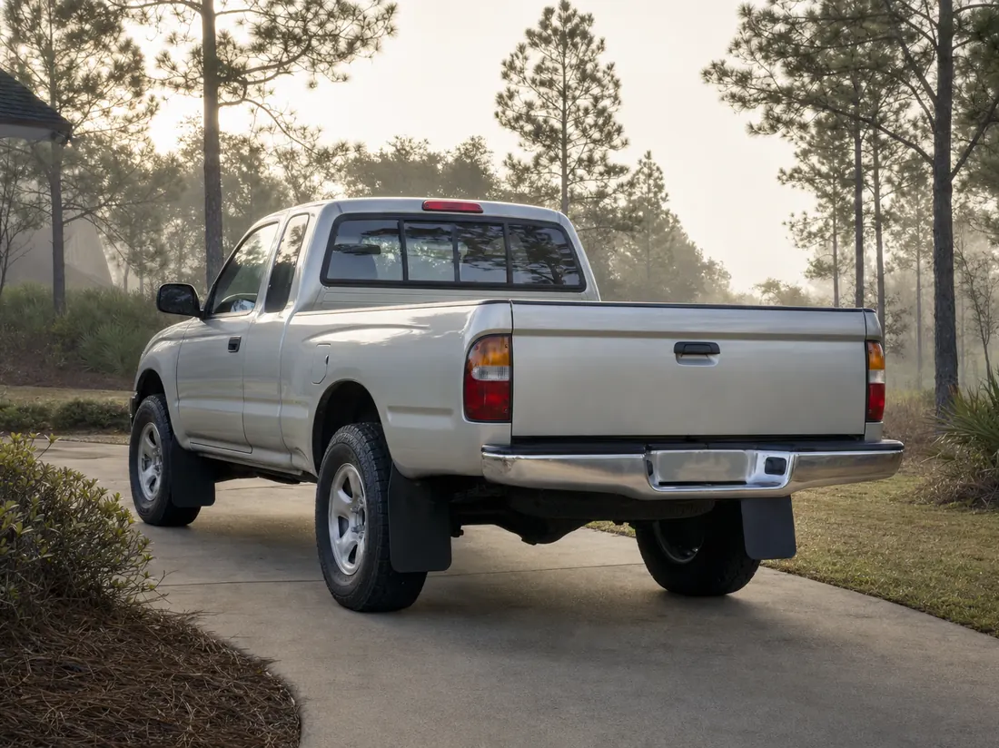 Pickup truck near pines at a North Florida home - selling a car in Jacksonville